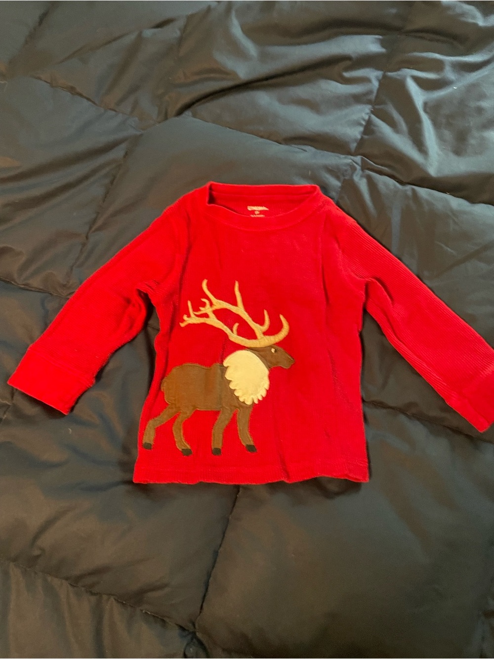 Kids Red Long-Sleeve Reindeer Thermal Top